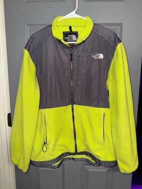 The North Face Lime Green and Gray Fleece Jacket with Zippered Chest Pocket!